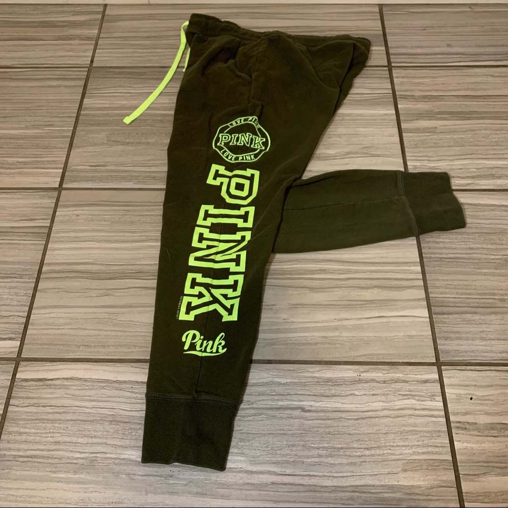 PINK Victoria’s Secret Neon & Army Green Joggers